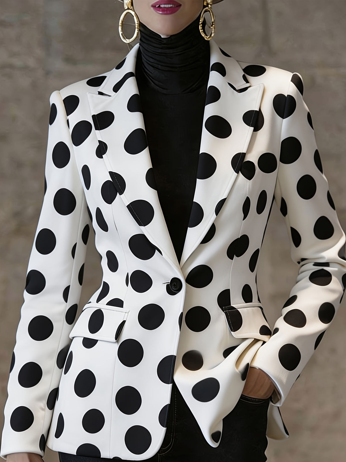 Vintage Polka Dot Blazer 1pc Women'S Casual Elegant Single-Button Slimming Commute Suit, Temperament Lapel Long Sleeve Professional Top [NS702] - Mixed colors