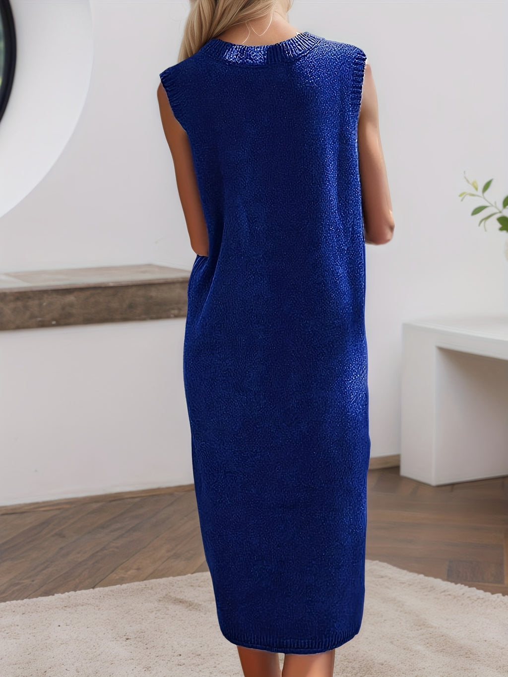 Women'S Bodycon Temperament Long Dress Outer Vest Long Dress Thick Elegant Ladylike Autumn Winter Korean Style Tank Top Sweater Dress Women'S Beautiful Ladylike Premium Skirt - Blue
