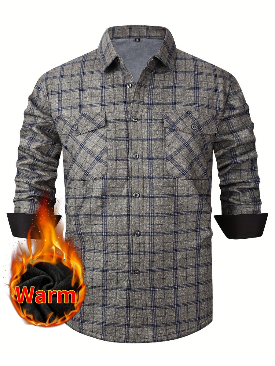 2026 Men's Plaid Shirt - Color Block Design, Brushed Lining, Warm Winter Flannel (Casual & Outdoor) Color Block Lining, Cold Weather Flannel for Outdoor Bold Color Block, Brushed Interior, Urban Style - Graphite Color