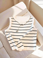 Fashion Women'S Striped Round Neck Casual Versatile Vest - Mixed colors
