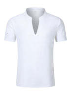 Men's Solid Color V-Neck Short Sleeve T-Shirt, Summer Casual Breathable Solid Color Top, Simple Fashionable Trendy Men's Clothing - White
