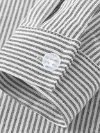 Early Spring/Autumn New Arrival: Artistic Vintage Fashion Embroidered Patch Print Long Sleeve Slim Stripe Casual Minimalist Men's Shirt - Grey