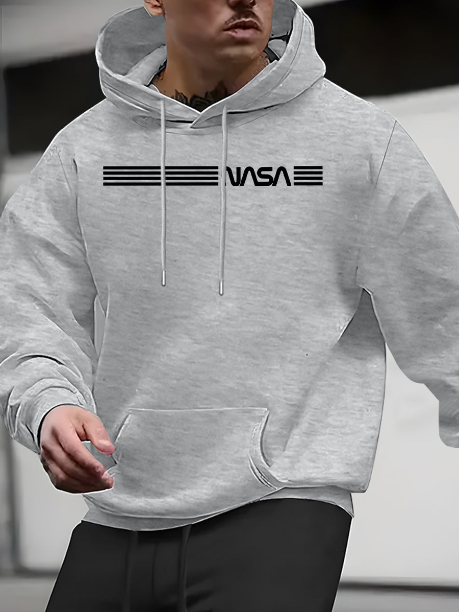New Arrival: Men'S Hooded Sweatshirt with Geometric Print And Wrinkle-Resistant Fabric - Perfect for Casual Outings And Active Days! - Grey