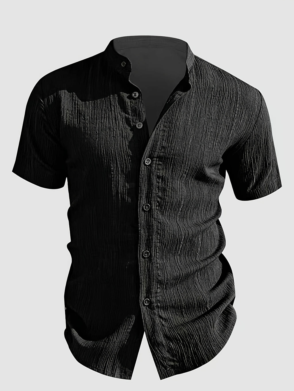 Henley Shirt 2026 Spring/Summer Men's New Apparel Men's T-Shirt Henley Shirt Stand Collar Shirt -  Product, Casual Fashion Unique Design, Plaid Button- Textured Shirt, Suitable for Pool, Outdoor Vacation, Travel, Seaside Beachwear, 1pc Outfit - Black