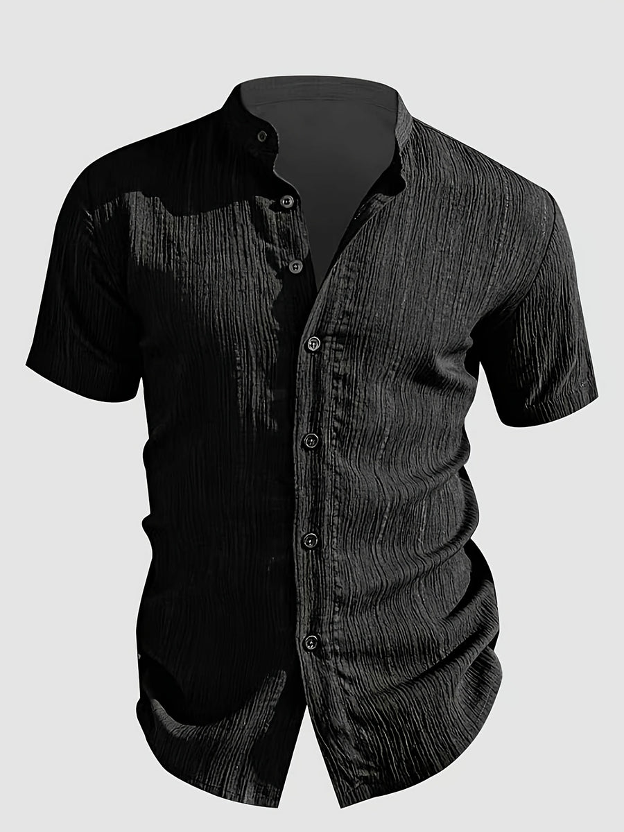Henley Shirt 2026 Spring/Summer Men's New Apparel Men's T-Shirt Henley Shirt Stand Collar Shirt -  Product, Casual Fashion Unique Design, Plaid Button- Textured Shirt, Suitable for Pool, Outdoor Vacation, Travel, Seaside Beachwear, 1pc Outfit - Black