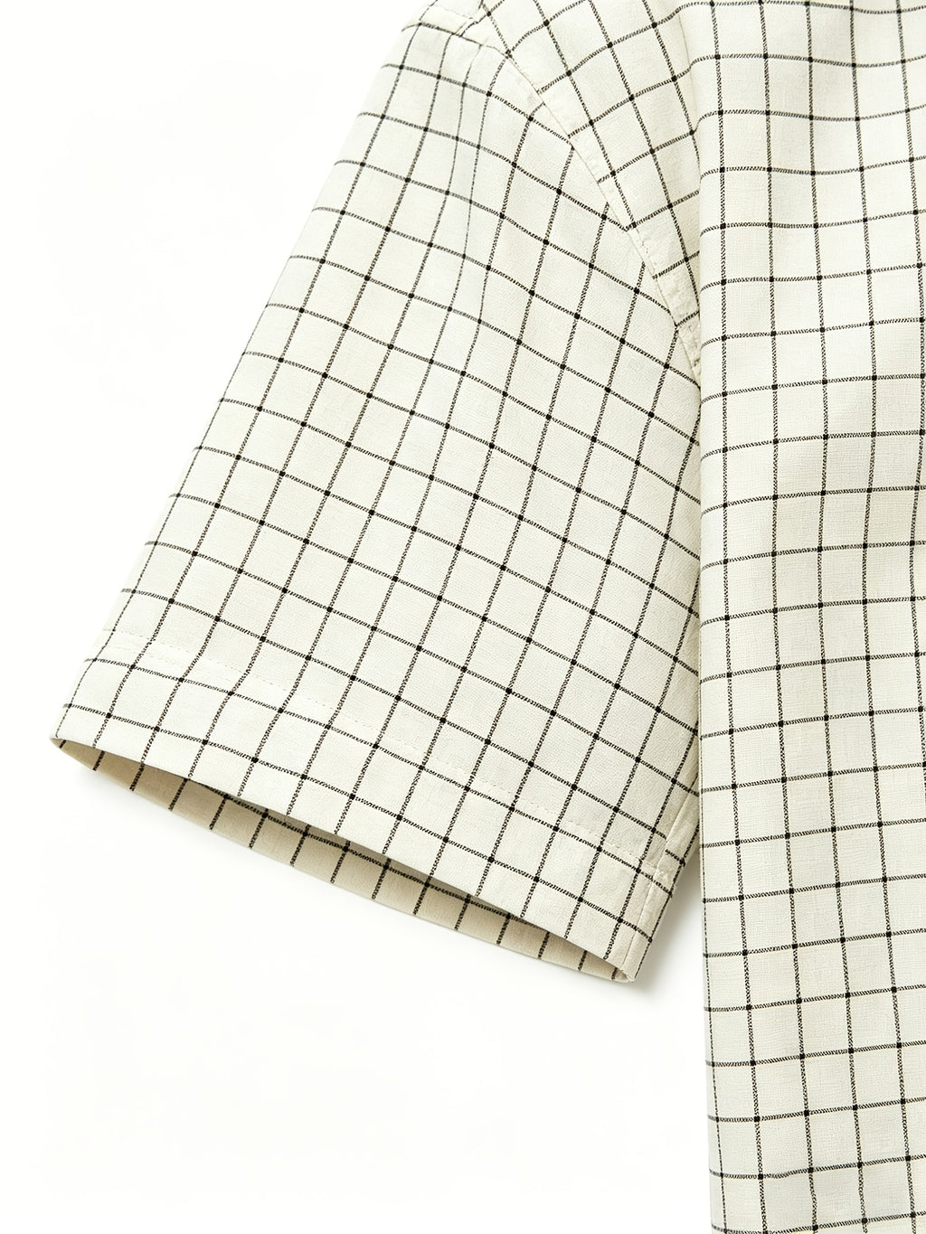 Men's Summer Plaid Short-Sleeve Cropped Shirt, Simple Line Print Lapel Shirt, Casual Versatile Short Shirt Top - White