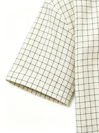 Men's Summer Plaid Short-Sleeve Cropped Shirt, Simple Line Print Lapel Shirt, Casual Versatile Short Shirt Top - White