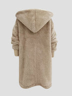 Fashion Women'S Wear Versatile Casual Hooded Faux Coat, Long Sleeve Ribbed Cuffs with Patchwork Decoration, Button-Up Casual Jacket, Autumn Winter Spring Fashion Faux Coat, Outdoor Fashion Casual Faux Coat - Khaki