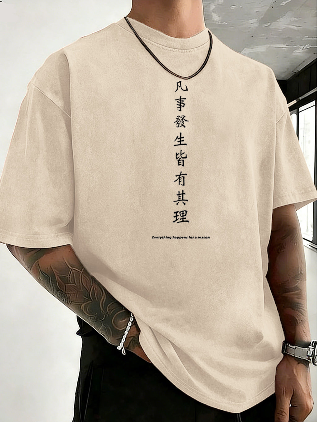Drop Shoulder Retro Washed Double-Sided Print T-Shirt, Exclusive to Fashionable People, Loose And Comfortable High-Quality Pure Short Sleeves, a Must-Have Top for Street Fashion - Apricot