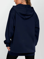 Women's Star Pattern Print Hoodie, Fashionable Zip-Up Hooded Sweatshirt for Women - Navy Color