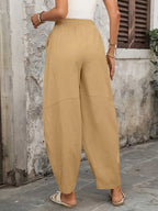 Women'S Easy Casual Solid Color Loose Flowy Bohemian Style Long Trousers, Suitable for Outdoor YYTT - Khaki