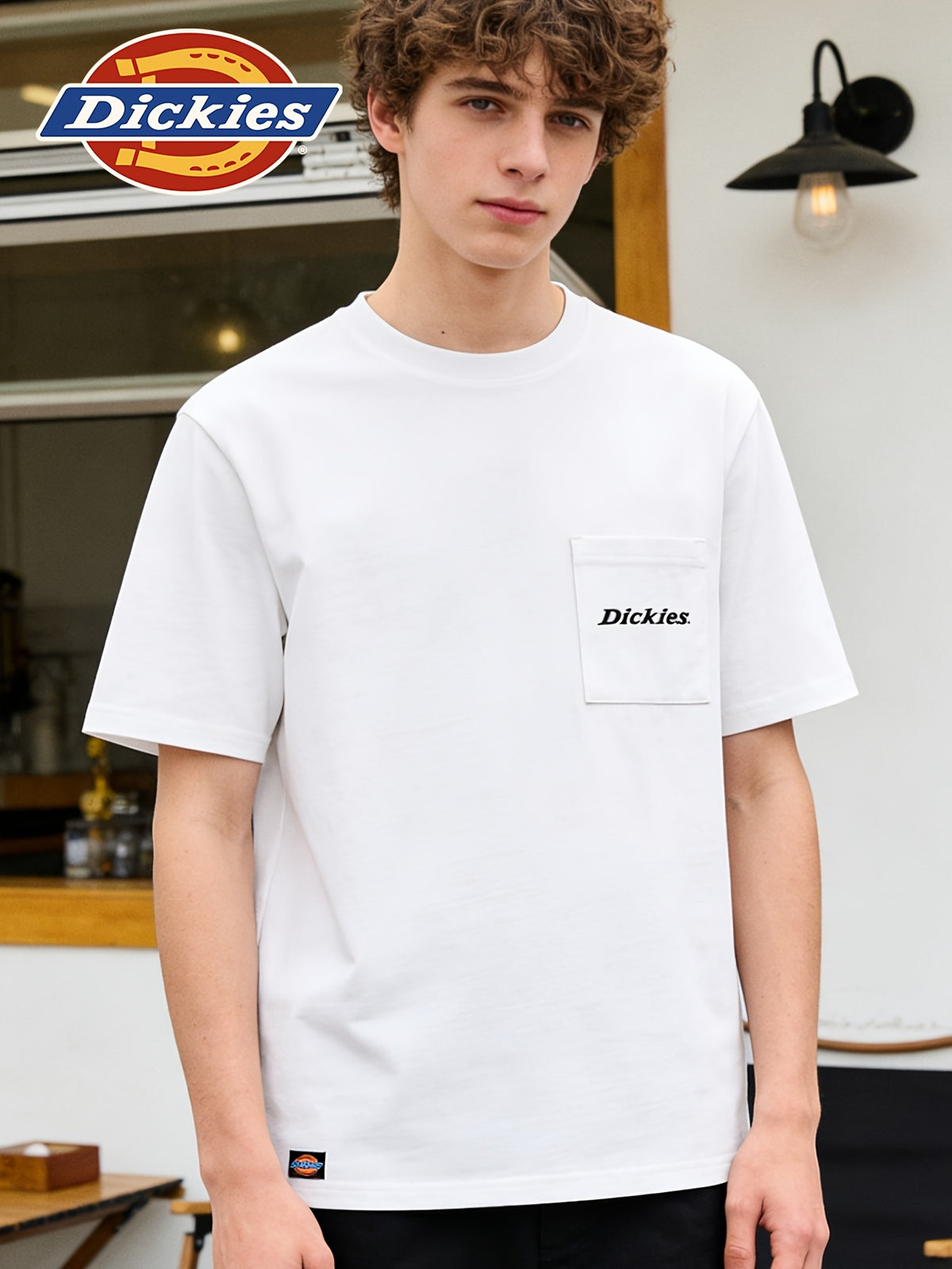 Lisheng Yue Selection DICKIES International Brand Men's Short-Sleeve T-Shirt, Summer 2026 New Style, Cooling Lenzing Bamboo Rayon, Premium Feel, Pocket, Regular Shoulder, Half-Sleeve, Men's Lenzing Bamboo Rayon Pocket Short T-Shirt - White