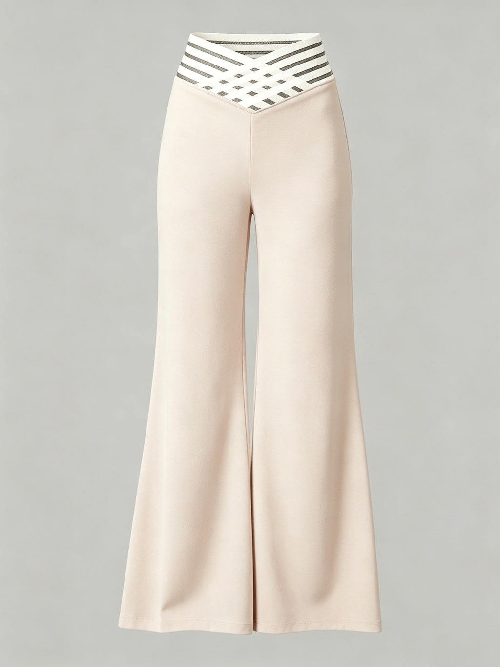 Women'S Crossed Waist Straight Leg Pants, Mesh Waistband Design, Solid Color Slightly Elastic Casual Trousers Suitable for Travel And Dates - Apricot