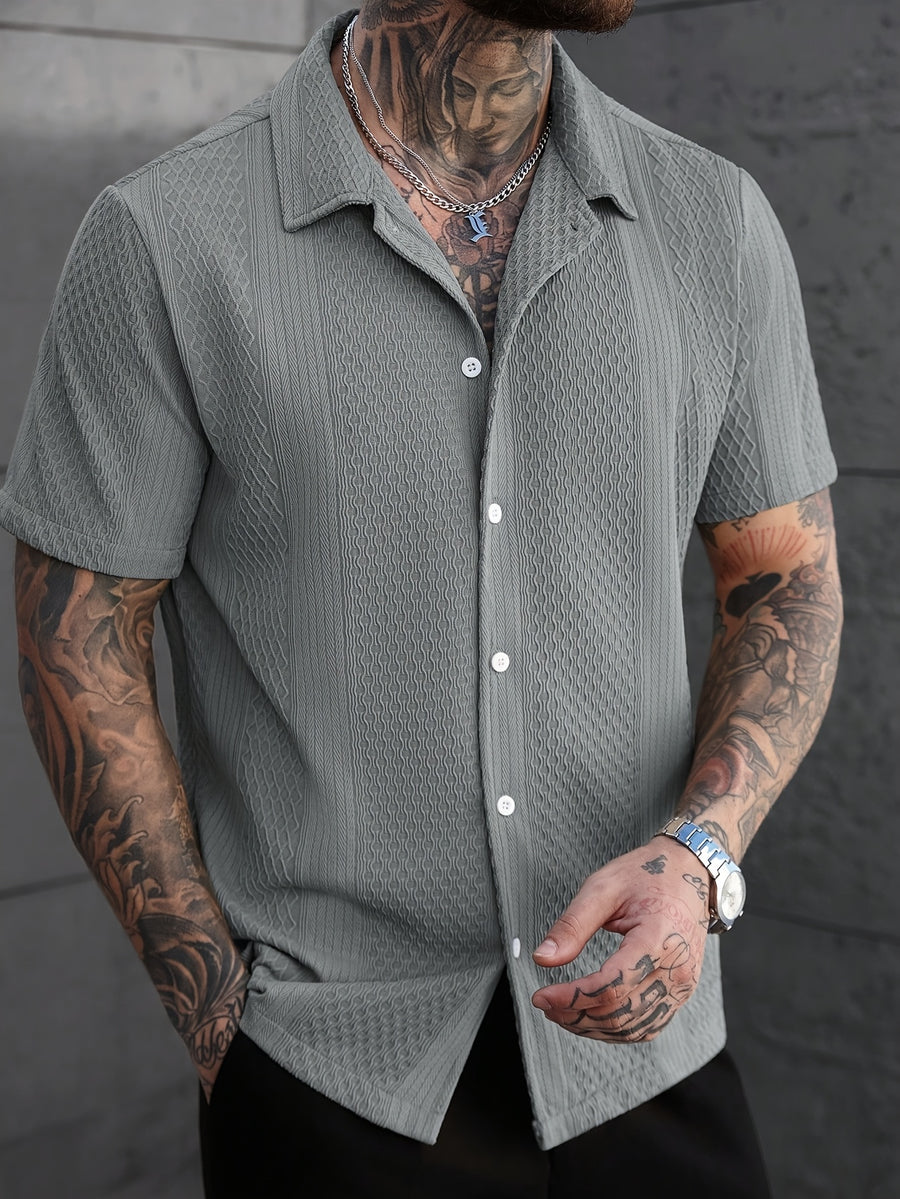 Men'S Solid Color Knitted Short Sleeve Shirt - Slate Grey