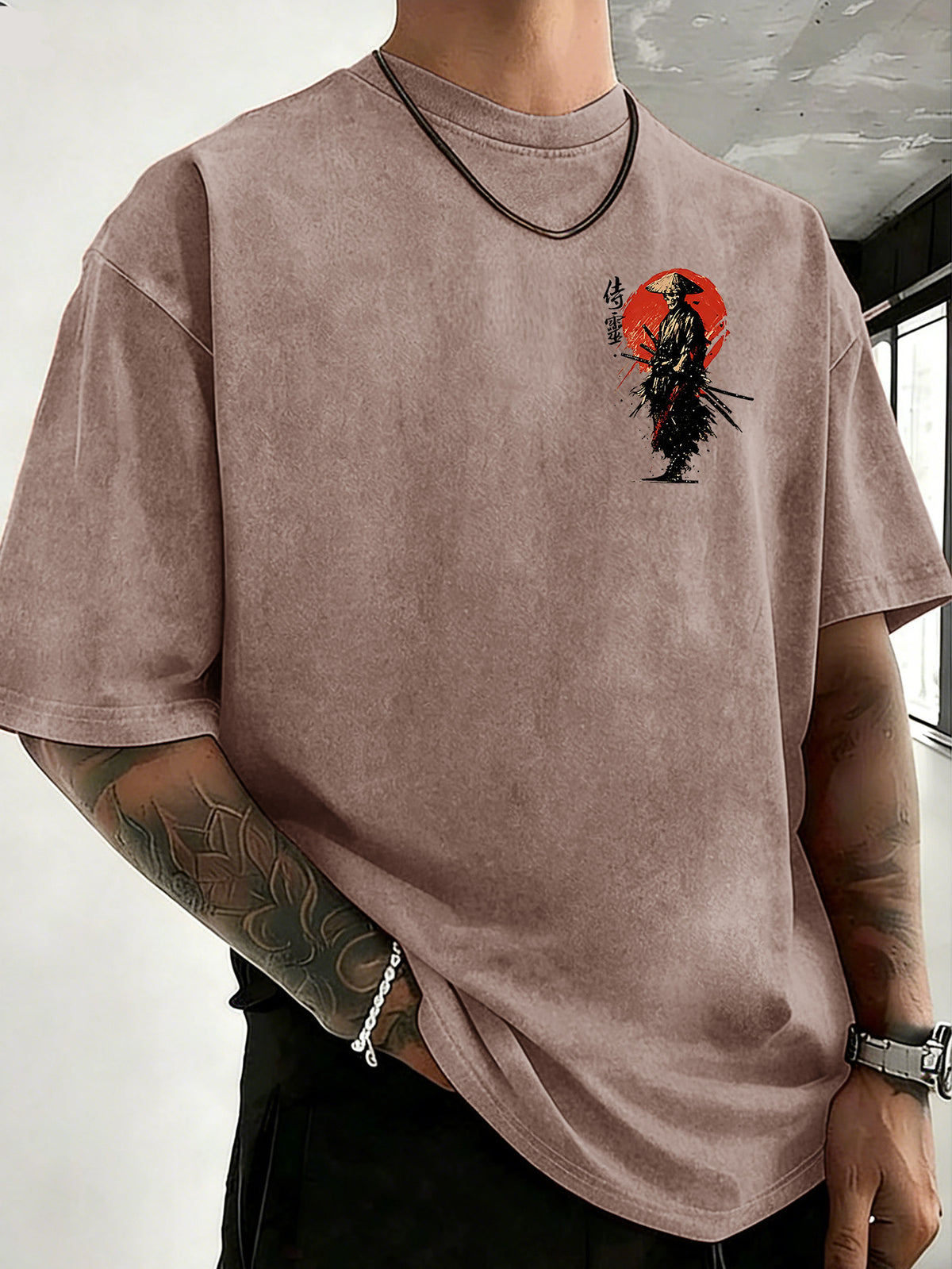 Drop-shoulder Vintage Washed T-shirt, Exclusively for the Fashion-forward Crowd. A Loose-fitting, Comfortable, High-quality Pure Cotton Short-sleeve Top, an Essential Piece for Streetwear Trends - Brown