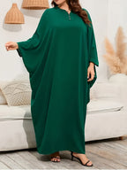 Ramadhan Solid Color Batwing Sleeve Kaftan Dress, Elegant Flat Laptop Maxi Dress, Womens - Green