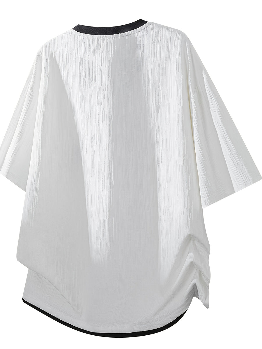 American Faux Two-Piece V-Neck Short Sleeve T-Shirt for Men, Spring Summer All-Match Trendy Couple Wear Loose Casual Short Sleeve Inner Layer, Casual Round Neck with Appropriate Neckline for Inner And Outer Wear - White