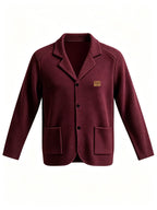 Whale Crossing OBM Men's New Spring, Autumn, and Winter Collection: Twill Textured Fabric Notched Lapel Cardigan, Single-Breasted with Double Pockets, Business Casual Versatile Long-Sleeve Knit Outerwear. Soft, Comfortable, and Stylish Solid-Colored - Burgundy