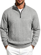 Whale Crossing OBM Men's Spring, Autumn, Winter Classic Fashion Italian Milanese Label Knitted Cable Knit Stand Collar Sweatshirt - Grey