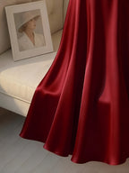 Women'S Elegant Satin Pearl Strap Dress, A-Line Silhouette, Suitable for Commute, Parties, And Events - Burgundy