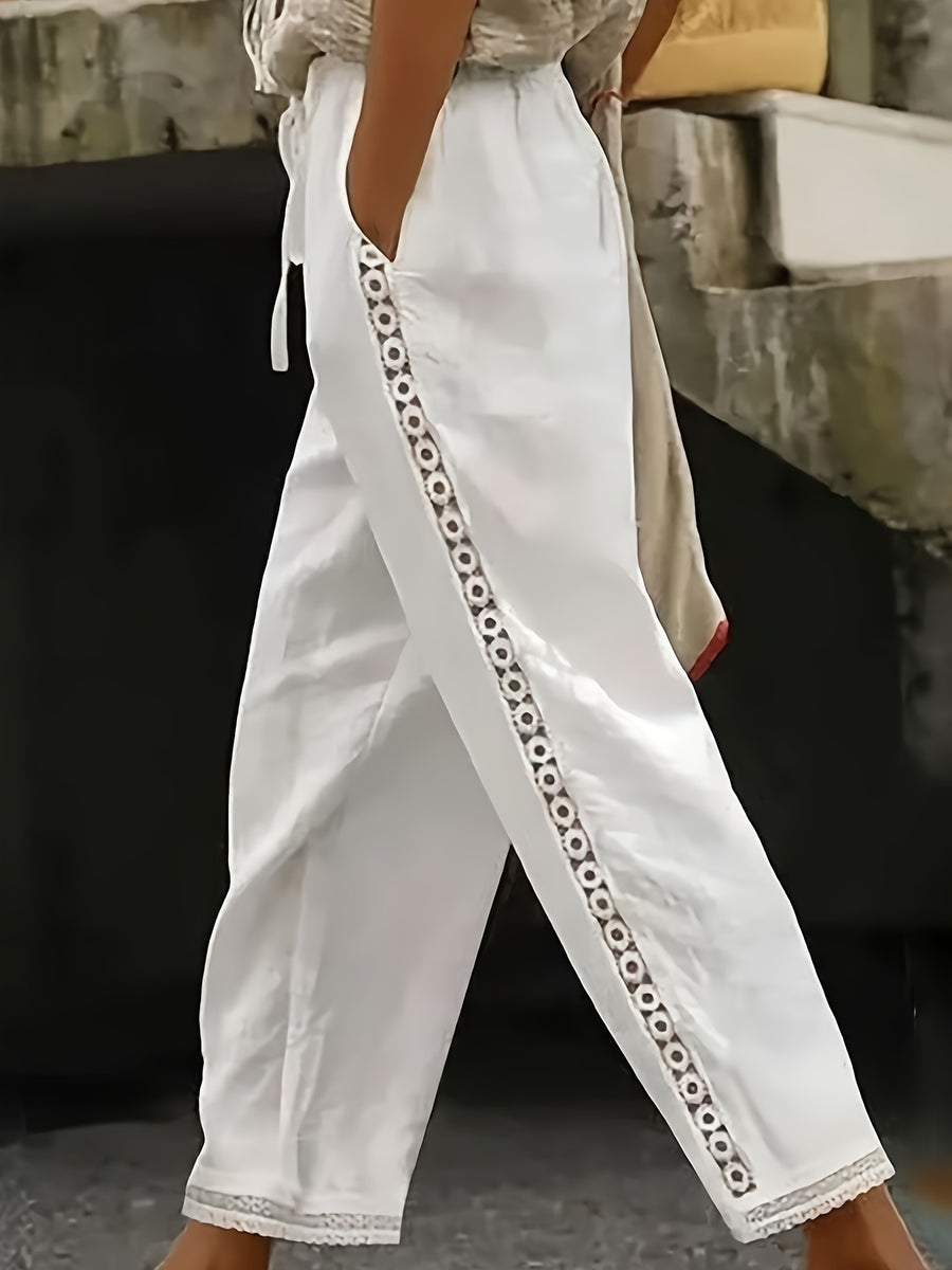 Fashion Trendy Women'S Lace Cutout Casual Pants - White