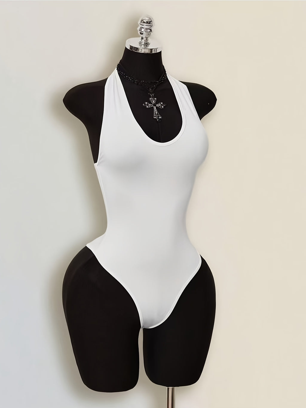 3pcs Set Western Style White Basic Stretch Halter, Backless Slim Jumpsuit Base Layer Djz2605251601964483 - Black+white+wine Red