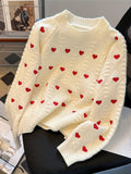 Comfortable Heart-pattern Pullover Round-neck Sweater for Autumn and Winter - White