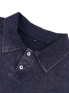 240G Heavyweight Combed Pure Men'S POLO Shirt Easy Retro Washed Loose Lapel Short Sleeve Skin-Friendly Temperament Autumn Summer Daily Commute Casual Top - Navy Color