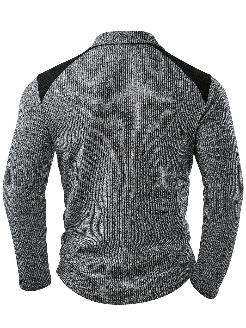 Men's Fashion Top, Autumn/Winter Outdoor Casual Textured Ribbed Fabric, Color-Block Crew Neck Zipper Patch Long Sleeve Men's Henley Shirt - Grey