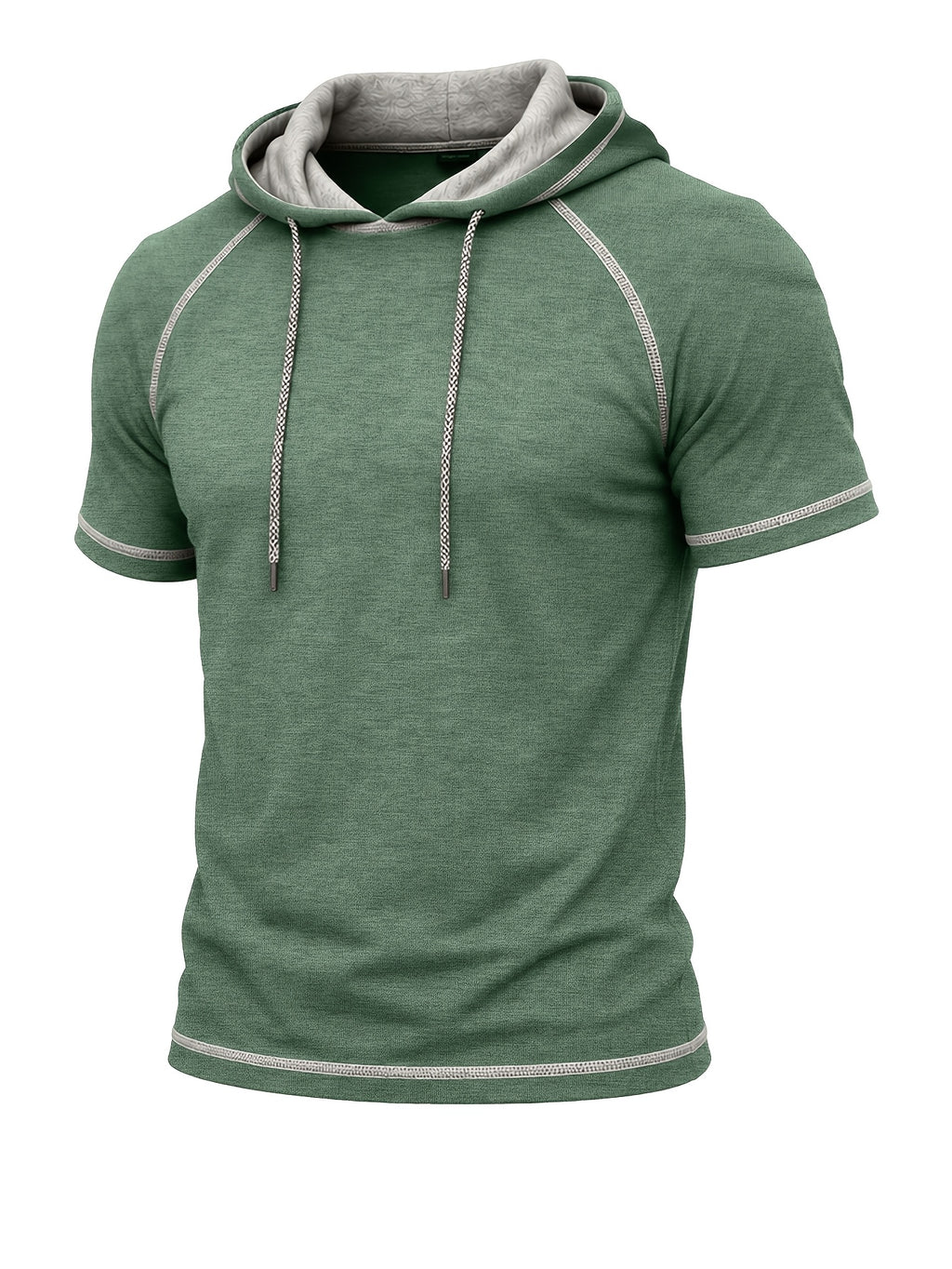 Summer Cross-Border Western Men'S Hooded Short-Sleeve T-Shirt, Color-Block Foreign Men'S Athletic Top - Green