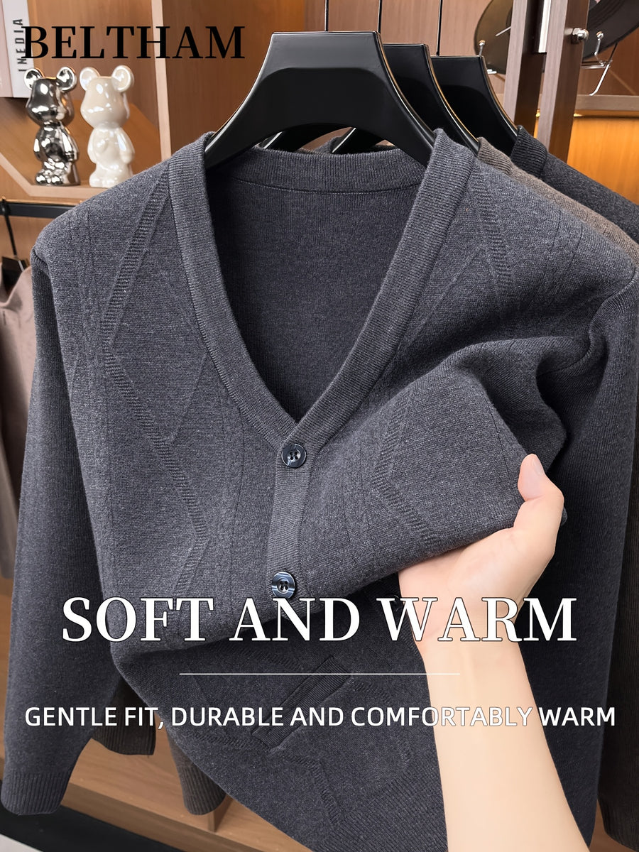 Autumn Winter Men Thick Knit Cardigan, Ideal Gift for Dad and Father, Button Design with Pockets, Warm Cold Resistant Soft Comfortable Sweater, Elegant Versatile Top Cardigan Coat for Daily Casual Business Sports Fishing Camping Wear - Medium Gray