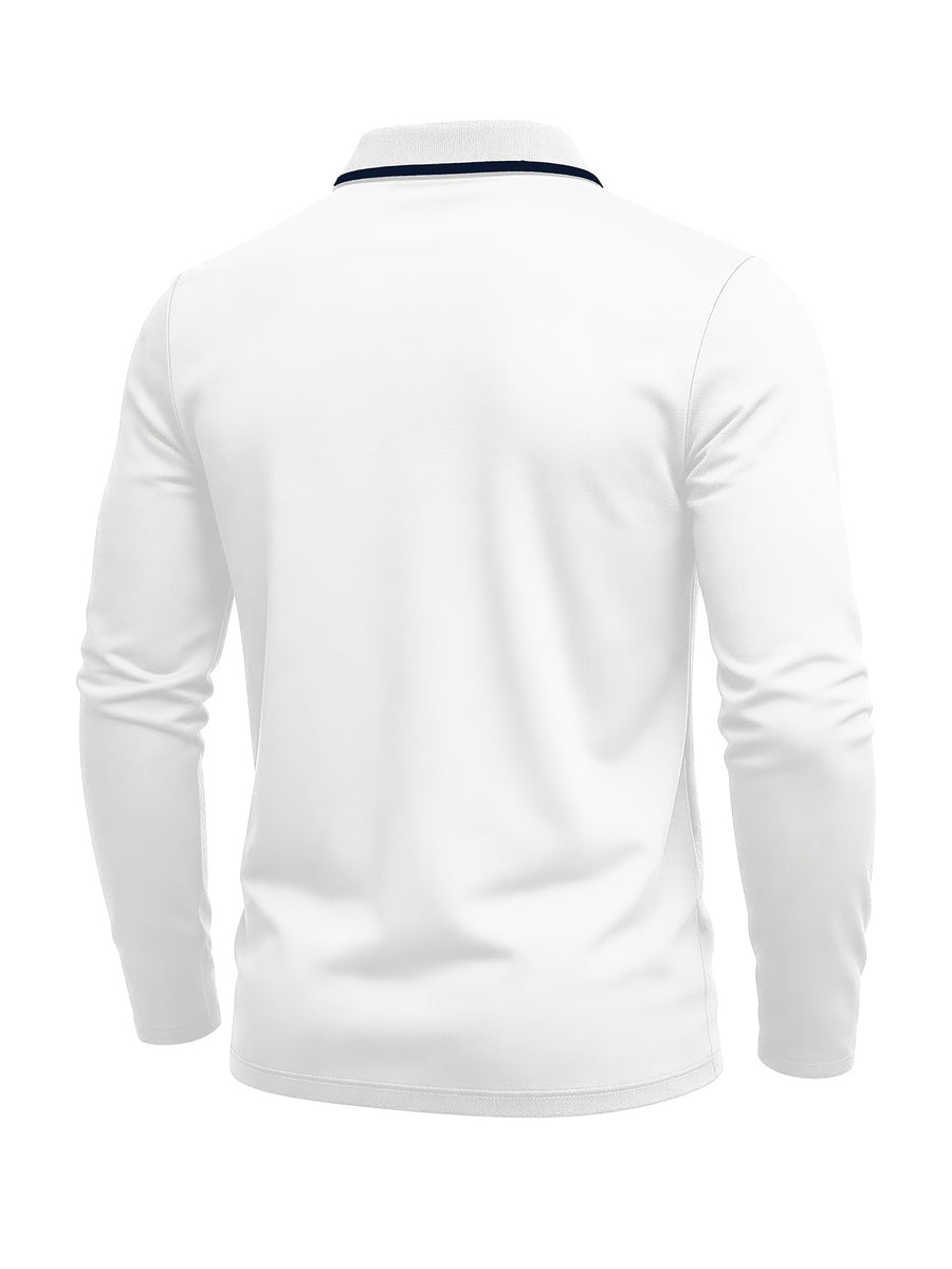 Autumn Cross-Border American Men'S Long Sleeve Polo Shirt Men'S Base Layer Contrast Top - White