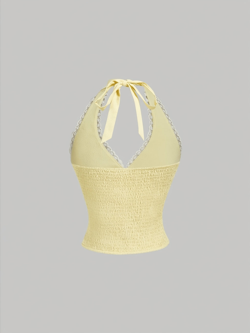 Women'S Solid Color Backless Lace-Up Slim-Fit Versatile Casual Top, Suitable for Summer, Vacation, Retro, Country Style, Going Out, Picnic And Other Occasions, Cute Yellow Top - Yellow