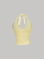 Women'S Solid Color Backless Lace-Up Slim-Fit Versatile Casual Top, Suitable for Summer, Vacation, Retro, Country Style, Going Out, Picnic And Other Occasions, Cute Yellow Top - Yellow