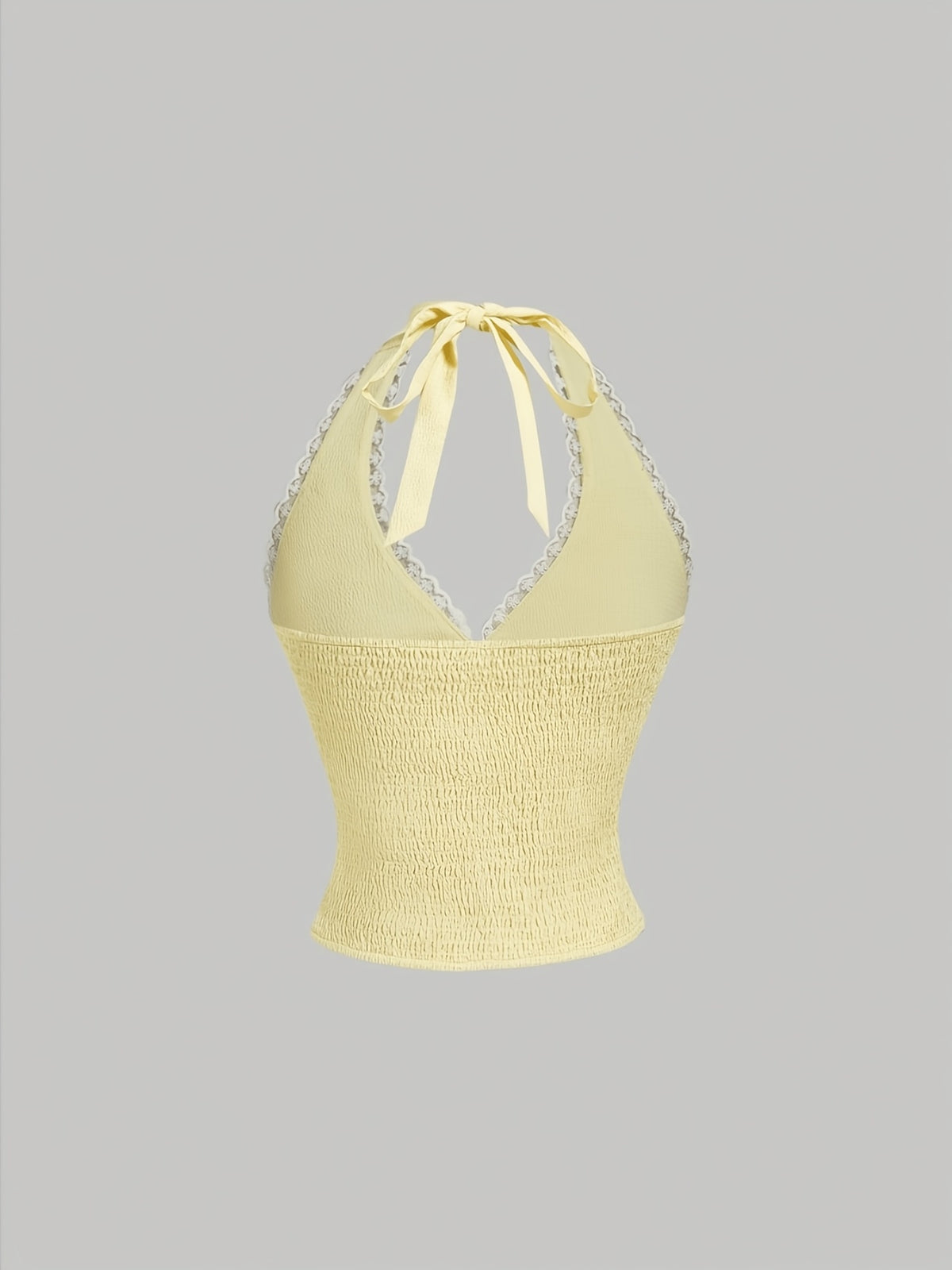 Women'S Solid Color Backless Lace-Up Slim-Fit Versatile Casual Top, Suitable for Summer, Vacation, Retro, Country Style, Going Out, Picnic And Other Occasions, Cute Yellow Top - Yellow