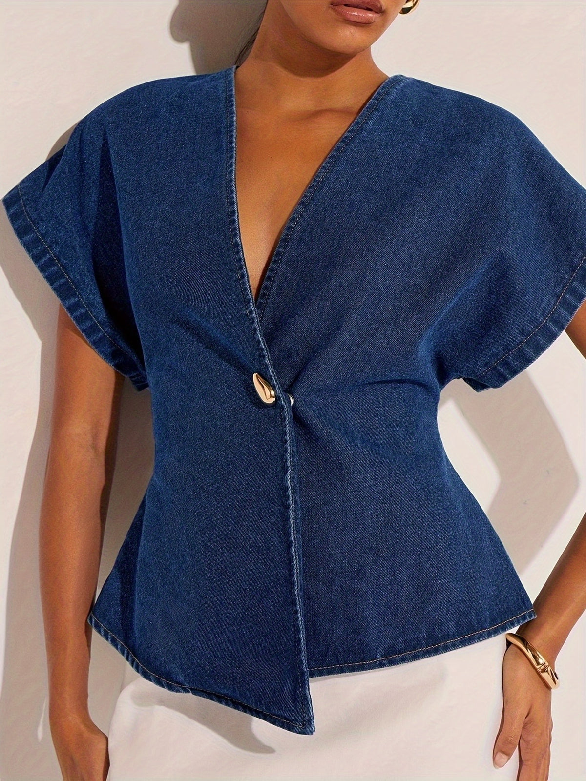 1pc Women'S Fashion Solid Color Casual Elegant Asymmetrical Design Easy Top, Suitable for Casual Outing, Fashionable Commute, Muslim Clothing, Middle Eastern Ramadan Attire, Kebaya for Women Malaysia, Malaysian Traditional Clothes for Women - Blue