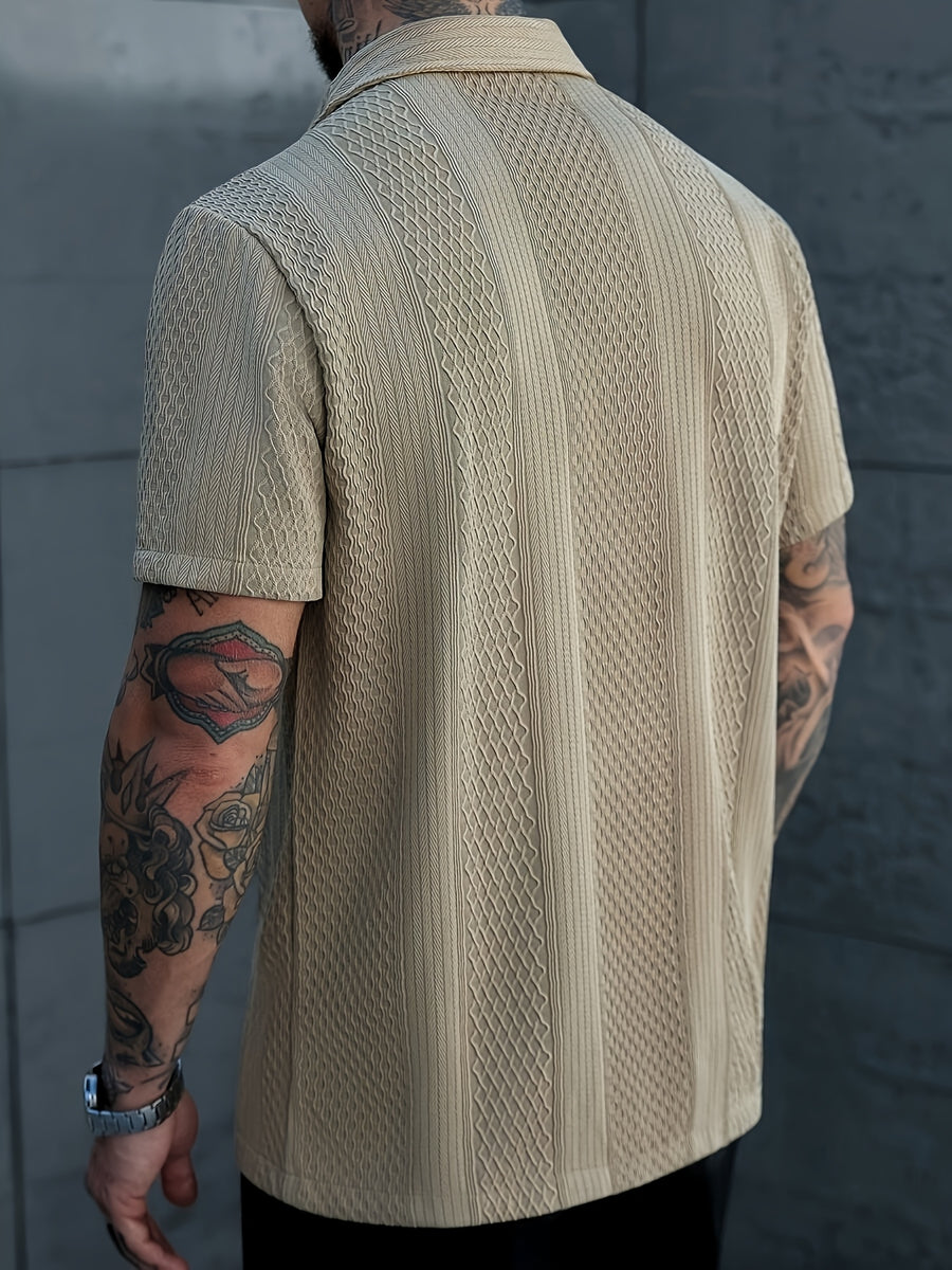 Men'S Solid Color Knitted Short Sleeve Shirt - Khaki