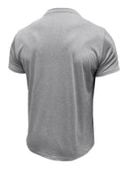 Men'S Solid Color Short Sleeve Henley Neck T-Shirt, Fashionable Summer Men'S Wear Casual Round Neck Top - Light Grey