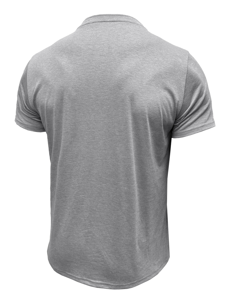 Men'S Solid Color Short Sleeve Henley Neck T-Shirt, Fashionable Summer Men'S Wear Casual Round Neck Top - Light Grey