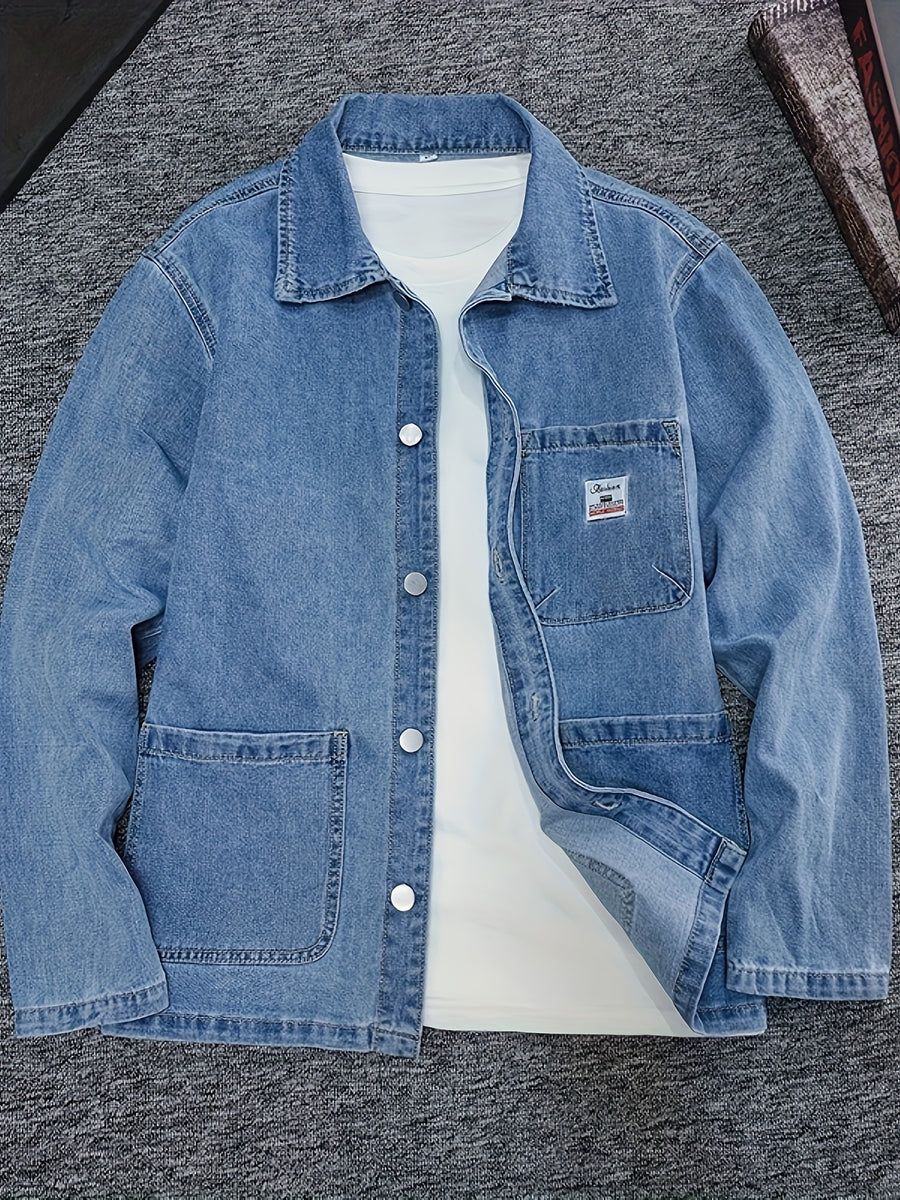 9029# New Men's Casual Shirt, Oversized Loose Fit, Non-Stretch Denim Vintage Top, Autumn Menswear - Sky Blue