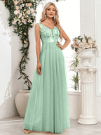 Fashionable Sexy New Women'S Sequin Mesh Patchwork A-Line Party Dress - Light Green
