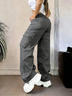 D355- Women'S Casual Pants, Creative Design Floral Print, Fashionable Cargo Pants-Why1526 - Grey