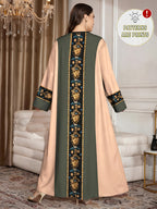 Women's Middle Eastern/European Ethnic Robe Dress - V-Neck -Line Maxi Dress with Arabic/Najdi Suitable for Daily Wear, Commuting, Parties | Loose Fit Long Sleeve Dress for, Hajj, Ramadan | Traditional Dress - ginger-colored
