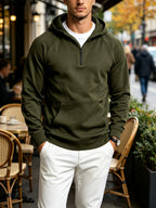 Men'S Spliced Half-Zip Pullover Hoodie, Loose Long Sleeve Sweatshirt, Outdoor Fitness Sports Casual Top for Autumn Winter - fern green