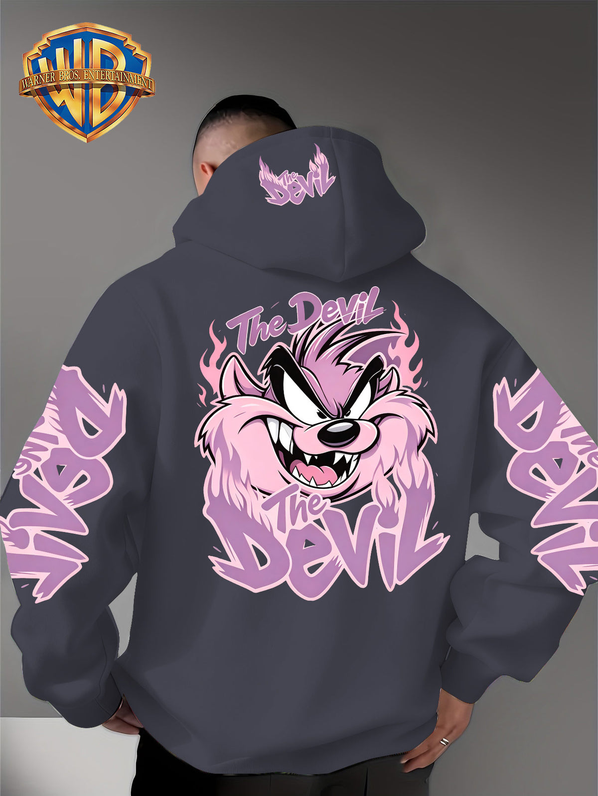 Le Yitong Tasmanian Devil Big Mouth Monster Print Hoodie, with Sleeve Print Design, Kangaroo Pouch And Drawstring Hood, Suitable for Autumn/Winter Casual Wear And Outdoor Activities - Dark Gray