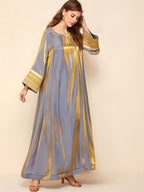 -Developed Golden Tape Spliced Sleeve Women'S Robe - gray + golden