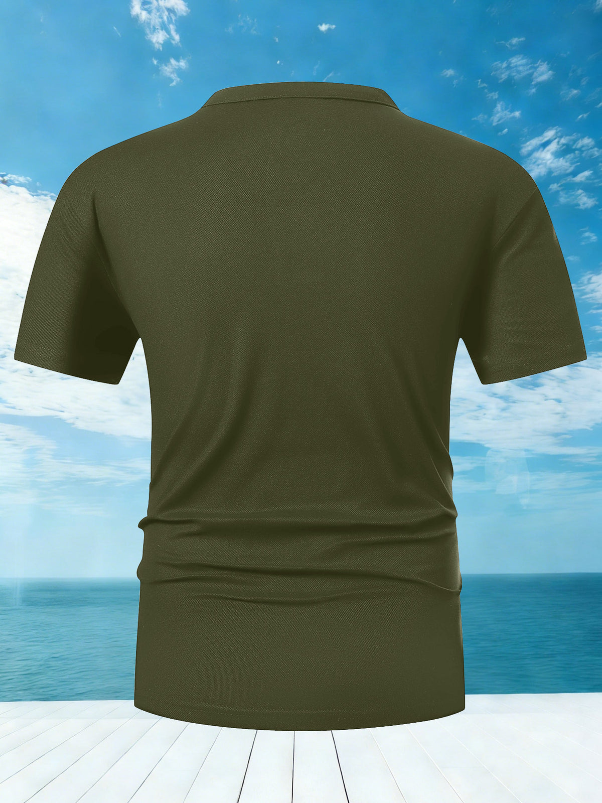 Men's Summer Short-Sleeve Henry Button-Front Shirt - Breathable Round Neck T-Shirt Suitable for Outdoor & Daily Wear, Casual Button Collar Blouse Style Top, Machine Washable Regular Fit for Warm Weather Wardrobe - Olive Green