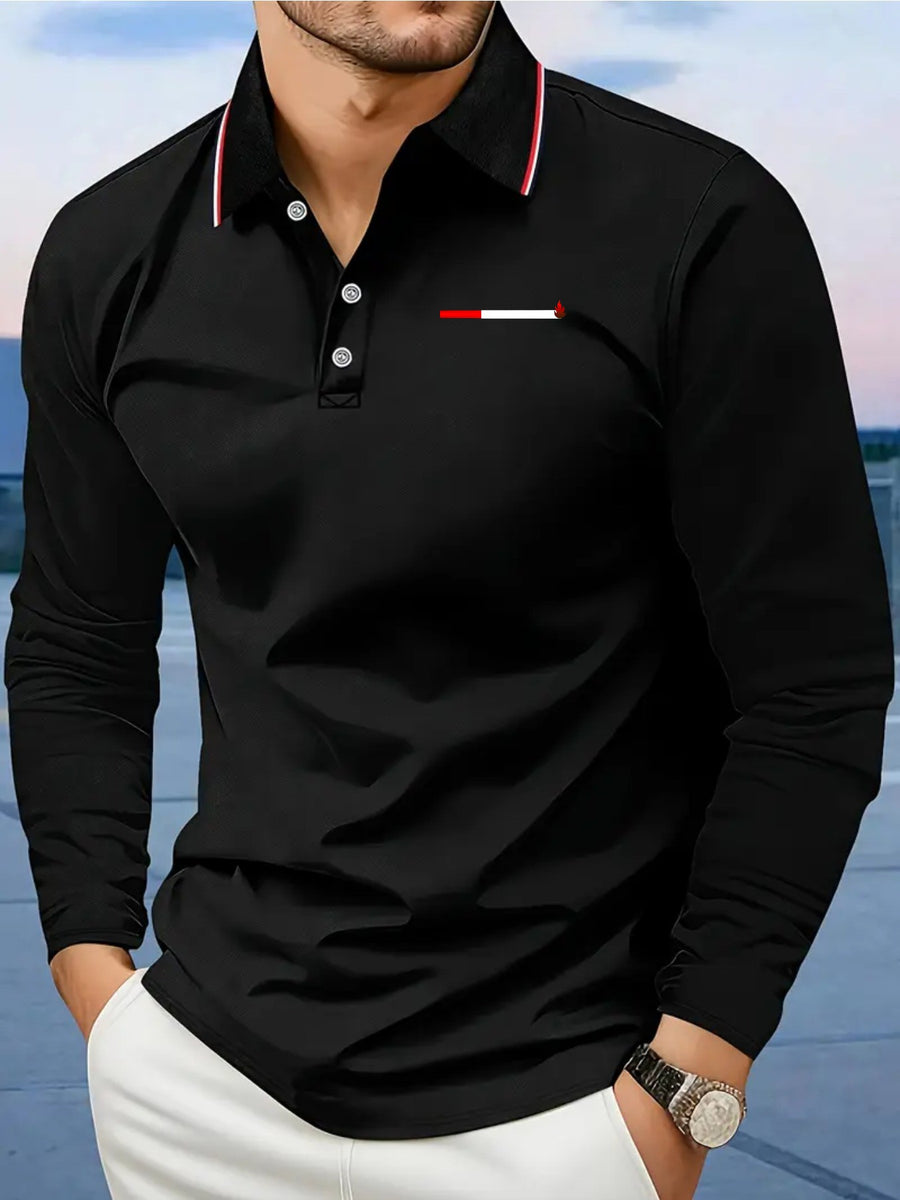 Smoke Pattern Men'S Summer Long-Sleeved Shirt Polo Shirt Golf Shirt Fabric Soft Comfortable Breathable Outdoor Sports Or Home Men'S Daily Matching YD253 - Black