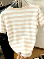 Printed Design – Not Textured: Women's Casual Striped Bear Print Crew Neck T-Shirt, the Perfect Summer Gift for Women - Mixed Color 2