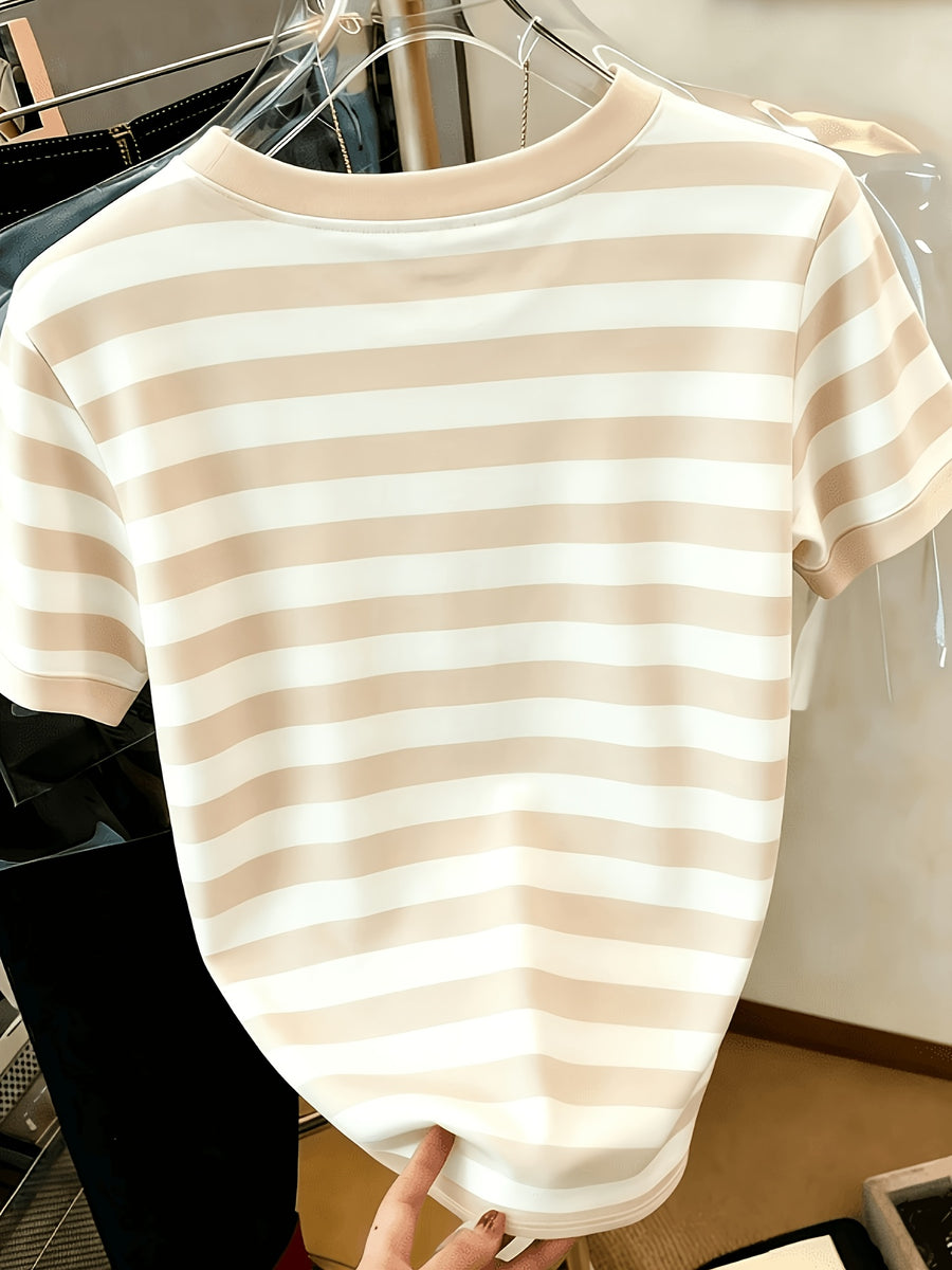 Printed Design – Not Textured: Women's Casual Striped Bear Print Crew Neck T-Shirt, the Perfect Summer Gift for Women - Mixed Color 2